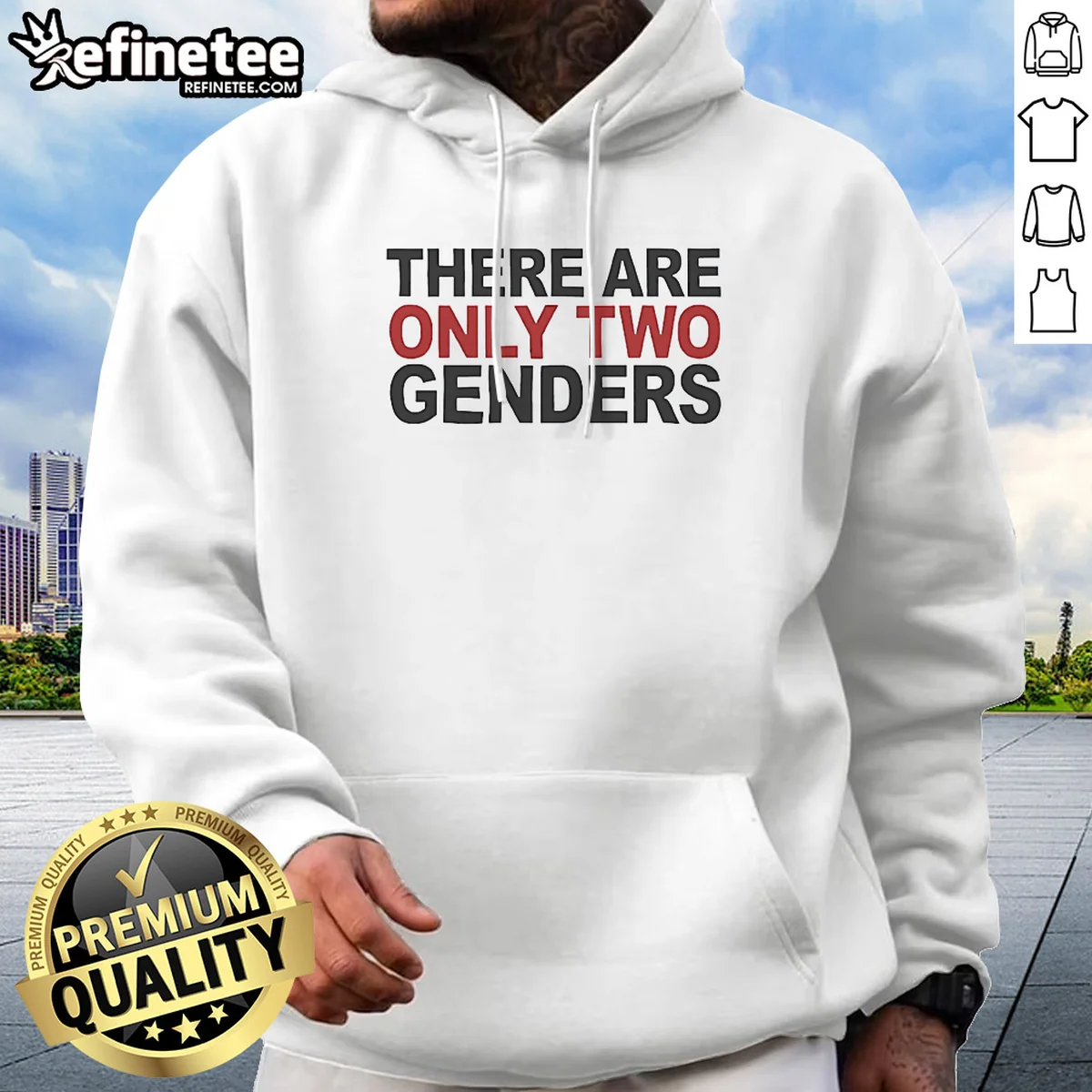 Official There Are Only Two Genders Hoodie in black with white text, front view showing pullover style and kangaroo pocket
