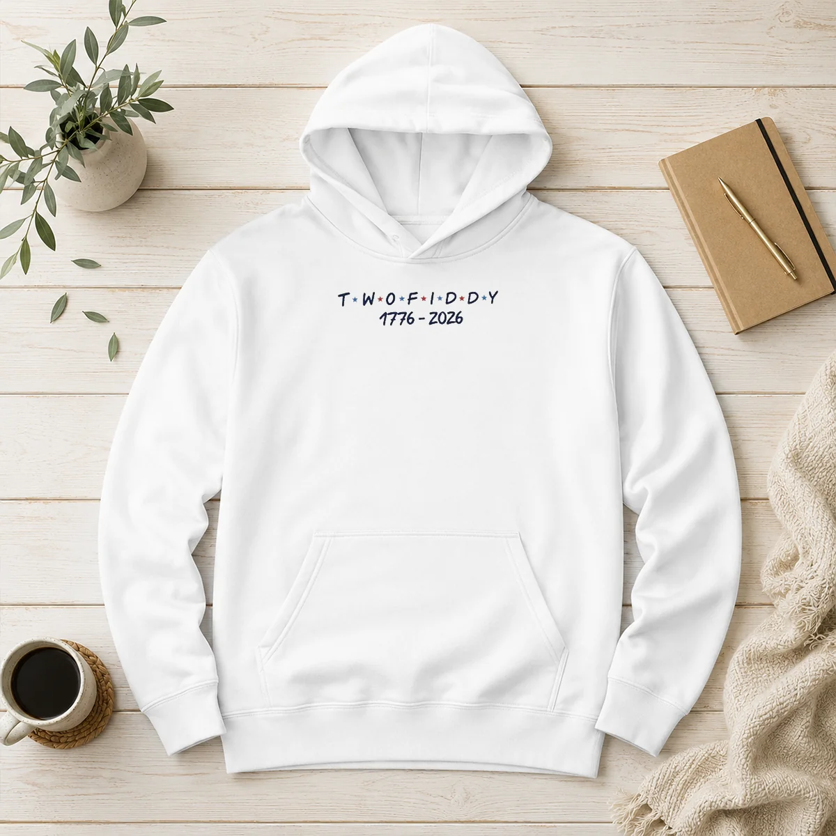 Original Two Fiddy 1776 2026 Friends Logo Hoodie in charcoal gray, front view with printed logo