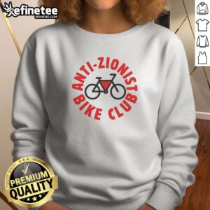 Premium Anti Zionist Bike Club sweatshirt in charcoal gray with bold white lettering on the chest