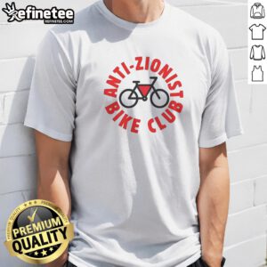 Premium Anti Zionist Bike Club t shirt in black featuring bold white text and graphic design on front