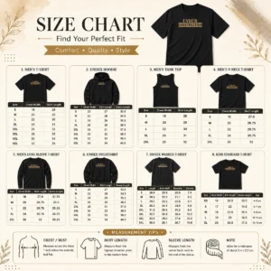 Size chart for Premium Under Construction showing garment measurements in inches and cm