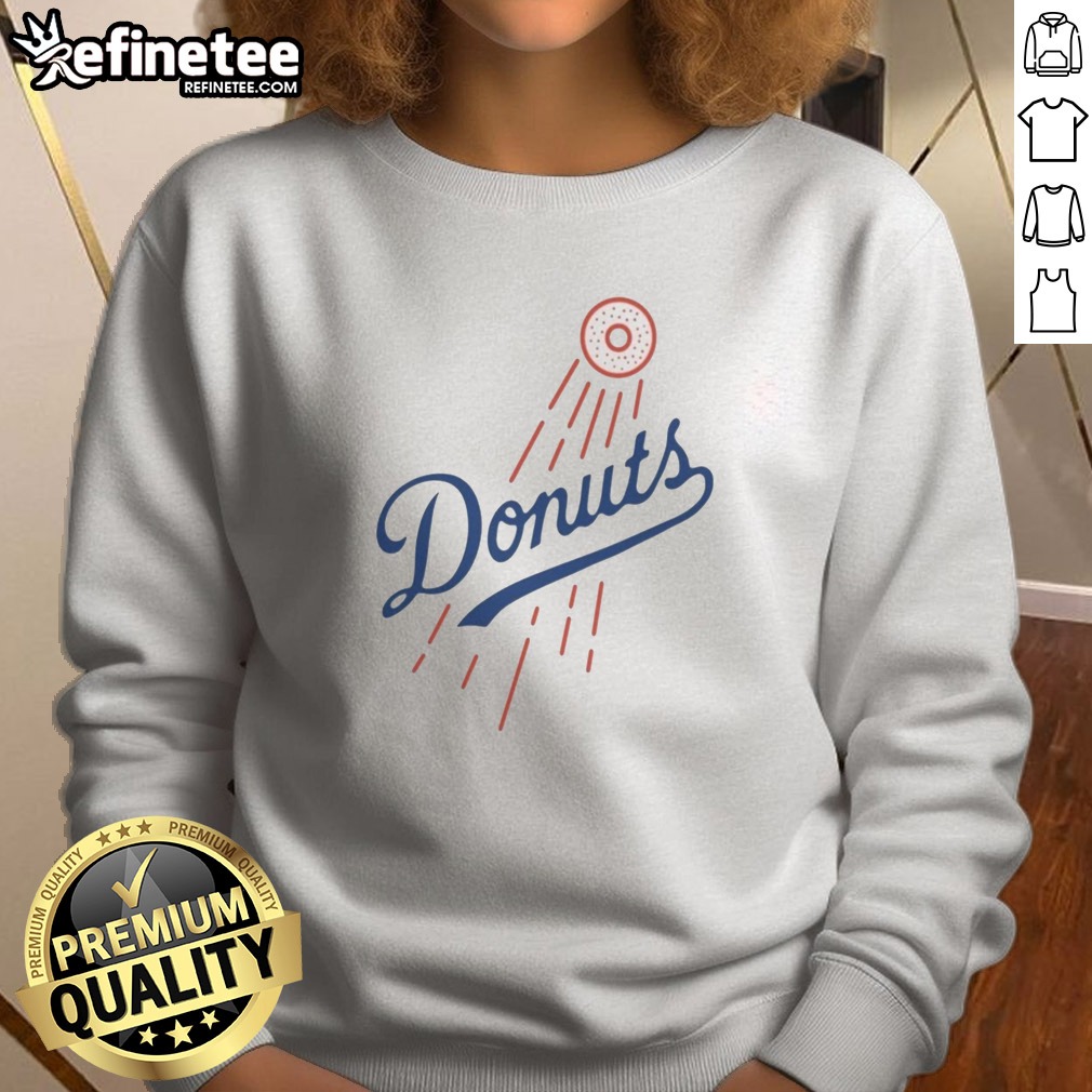 Pretty Donuts MLB Style Logo T Shirt on Sweatshirt Pretty Donuts MLB Style Logo T Shirt shown as a sweatshirt preview