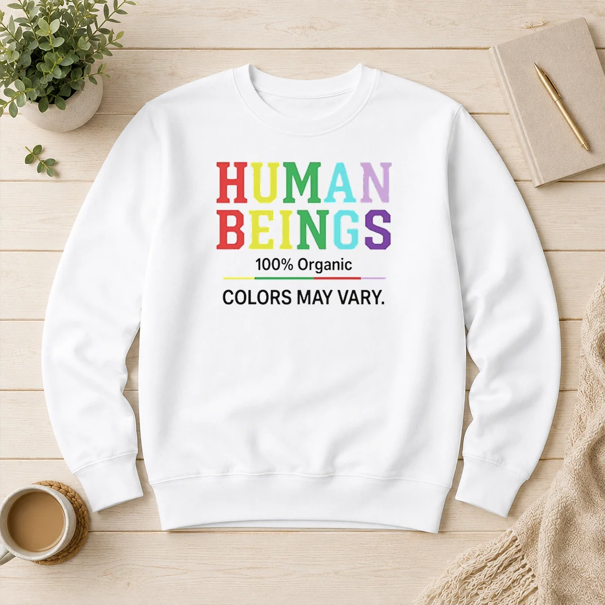 Pretty Human Beings 100 Percent Organic Colors May Vary Sweater in soft organic fabric with varied colors