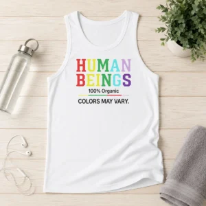 Pretty Human Beings 100 Percent Organic Colors May Vary tank top in soft organic cotton fabric with varied colors