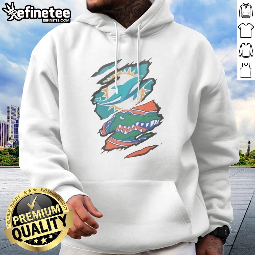 Pretty Miami Dolphins Florida Gators Ripped Skin Effect NFL NCAA Sport t shirt on Hoodie Pretty Miami Dolphins Florida Gators Ripped Skin Effect NFL NCAA Sport t shirt shown as a hoodie preview