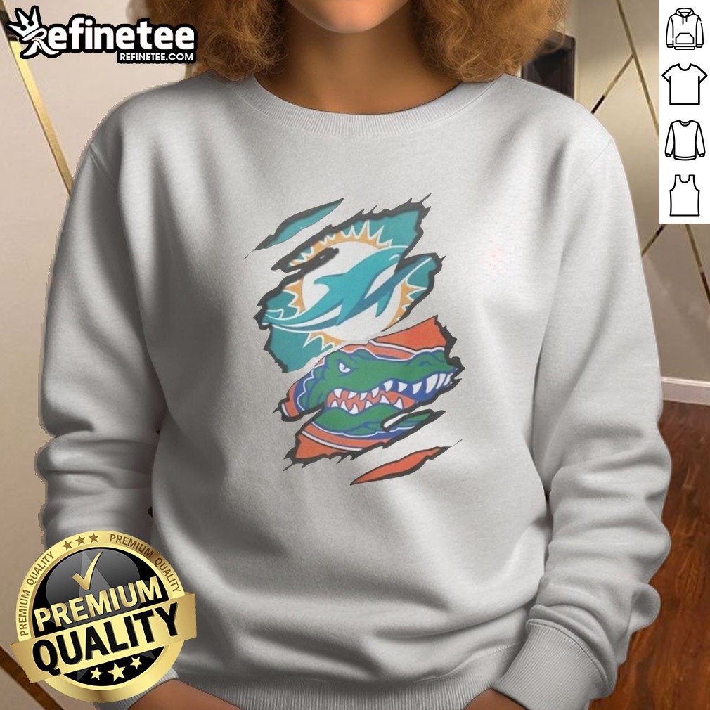 Pretty Miami Dolphins Florida Gators Ripped Skin Effect NFL NCAA Sport t shirt on Sweatshirt Pretty Miami Dolphins Florida Gators Ripped Skin Effect NFL NCAA Sport t shirt shown as a sweatshirt preview
