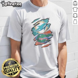Pretty Miami Dolphins Florida Gators Ripped Skin Effect NFL NCAA Sport t shirt displayed on a neutral background