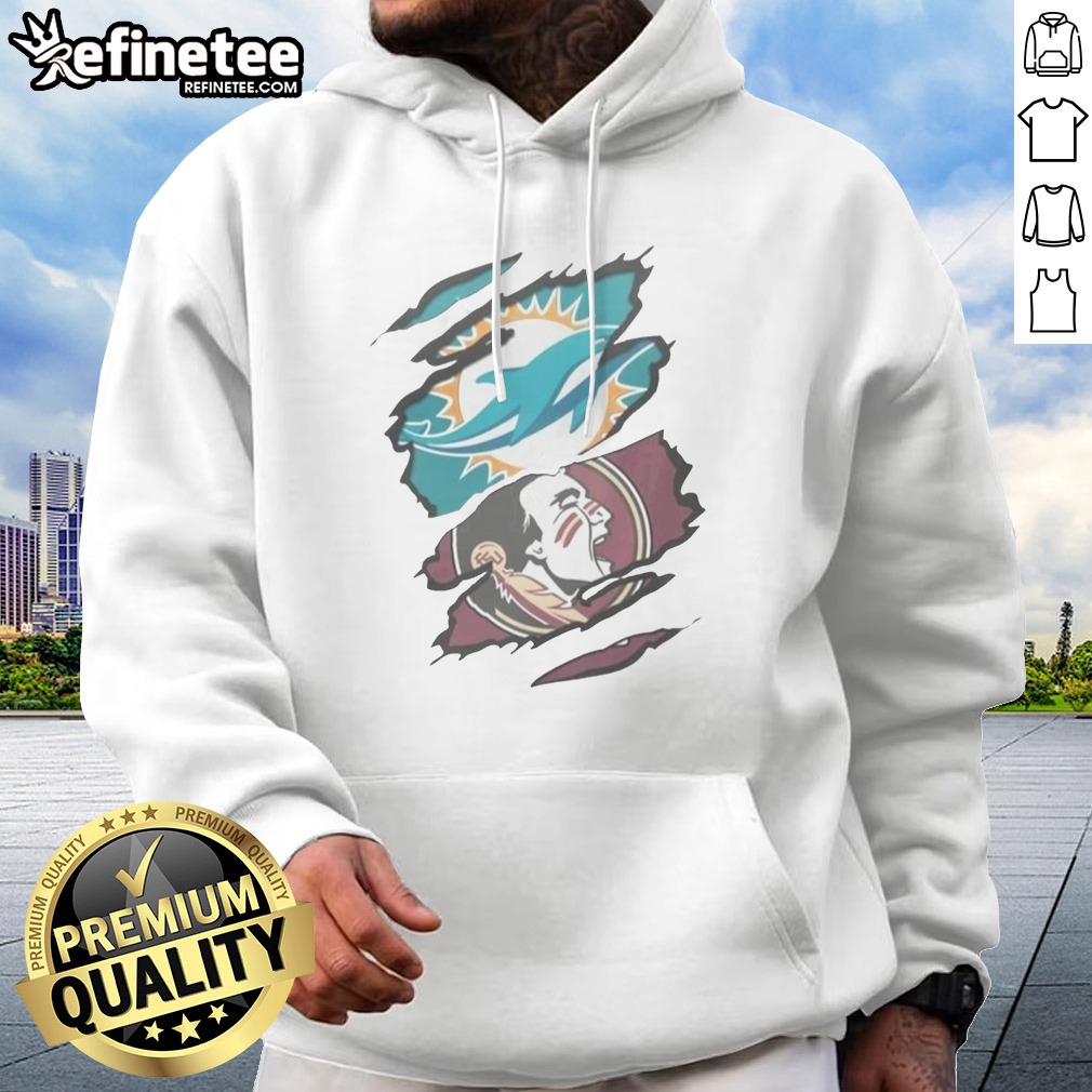 Pretty Miami Dolphins Florida State Seminoles NFL NCAA Ripped Effect t shirt on Hoodie Pretty Miami Dolphins Florida State Seminoles NFL NCAA Ripped Effect t shirt shown as a hoodie preview