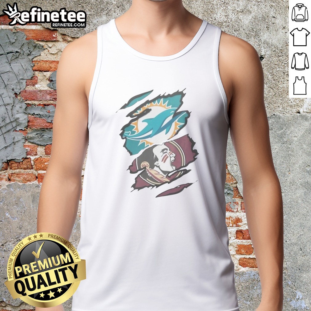 Pretty Miami Dolphins Florida State Seminoles NFL NCAA Ripped Effect t shirt on Tank Top Pretty Miami Dolphins Florida State Seminoles NFL NCAA Ripped Effect t shirt shown as a tank top preview