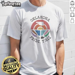 Pretty Oklahoma Pride Yall Rainbow State Map Logo Pride Month Retro Basketball t shirt featuring vibrant rainbow colors.