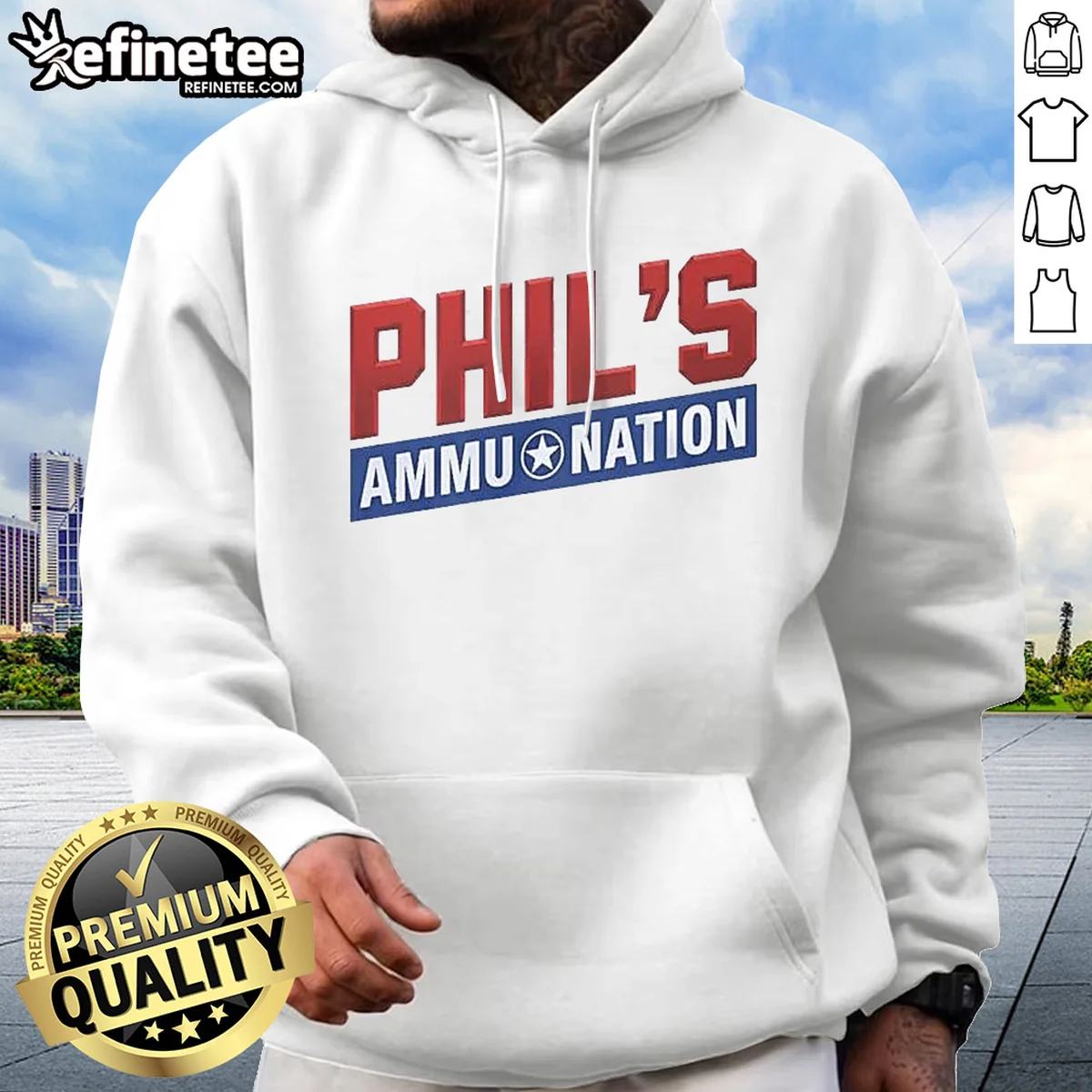 Pretty Phils Ammu Nation Gta Vi Hoodie in black, featuring bold graphic print on front