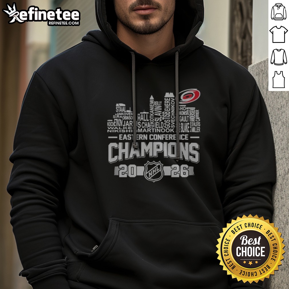 Pretty Staal Aho Svechnikov Carolina Hurricanes 2026 Eastern Conference Champions NHL T Shirt on Hoodie Pretty Staal Aho Svechnikov Carolina Hurricanes 2026 Eastern Conference Champions NHL T Shirt shown as a hoodie preview