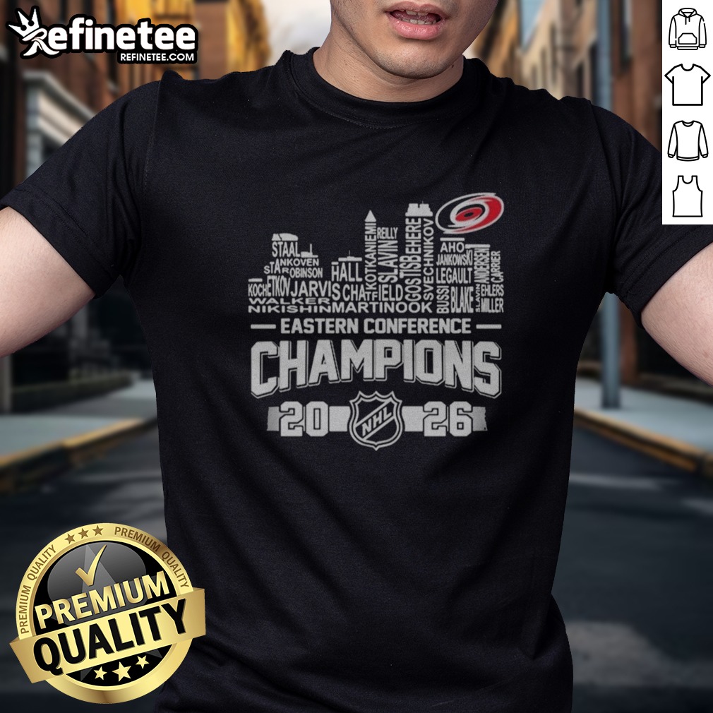 Pretty Staal Aho Svechnikov Carolina Hurricanes 2026 Eastern Conference Champions NHL T Shirt on Classic Shirt Pretty Staal Aho Svechnikov Carolina Hurricanes 2026 Eastern Conference Champions NHL T Shirt shown as a classic shirt preview