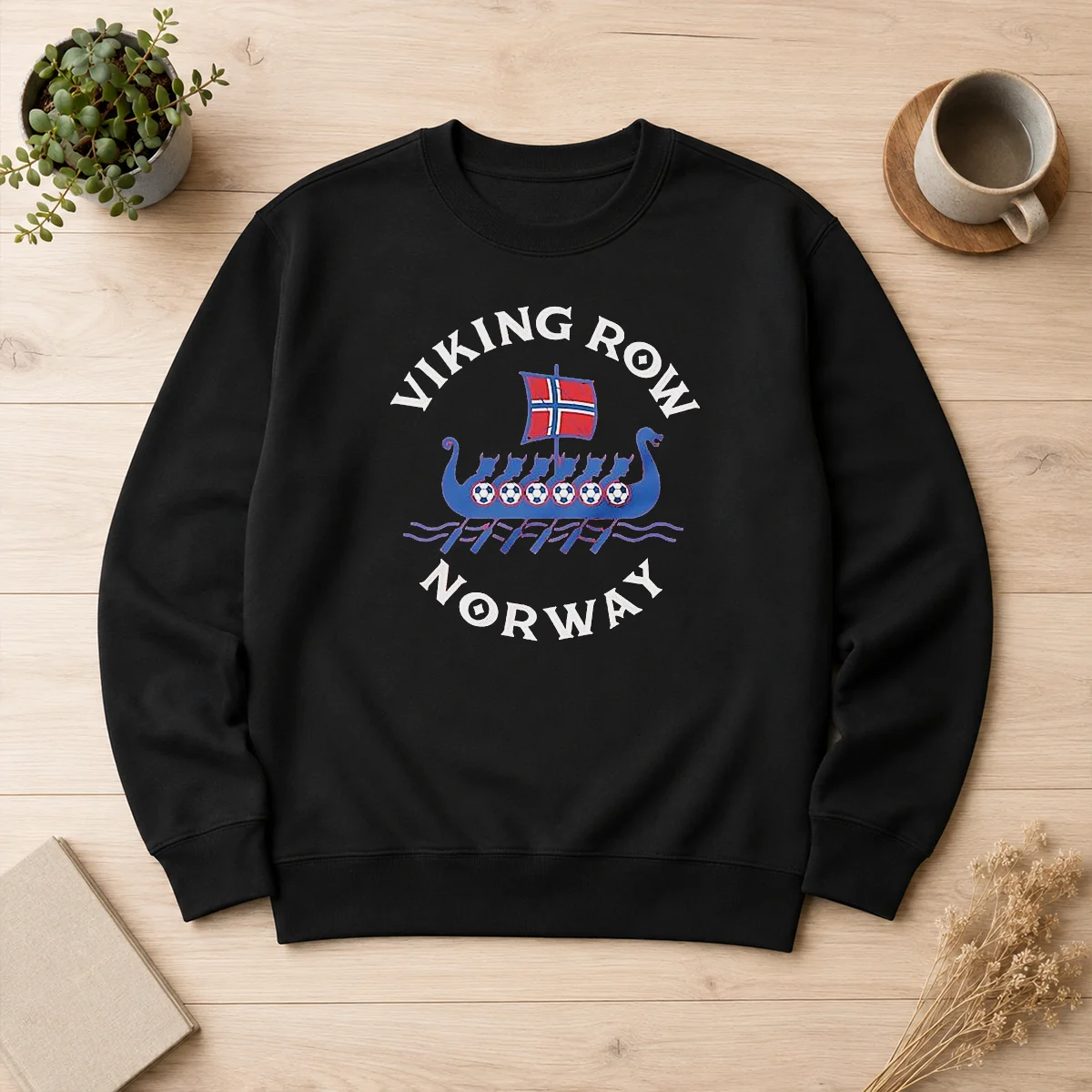 Pretty Viking Row Noway Ship With A Norwegian Flag Sail And Soccer Balls Along The Side Sweater