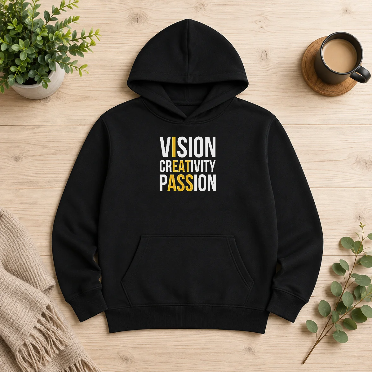 Pretty Vision Creativity Passion I Eat Ass Funny Hoodie in black, featuring bold white text on front