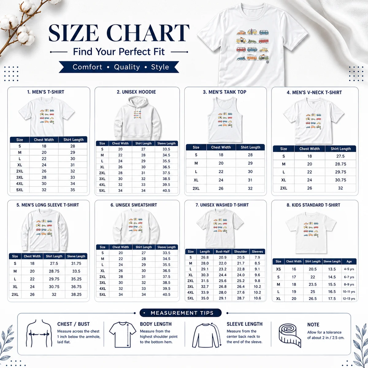 Pretty Volkswagen Vans And Beetles Mens Size Chart Size chart for Pretty Volkswagen Vans And Beetles Mens with measurements in inches and centimeters