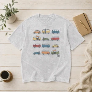 Pretty Volkswagen Vans And Beetles Mens Washed T Shirt in soft, vintage-style fabric with a classic crew neck