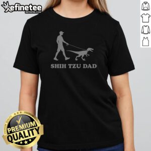 Shih Tzu Dad Man Walking Velociraptor Dinosaur On Leash Humor Silhouette