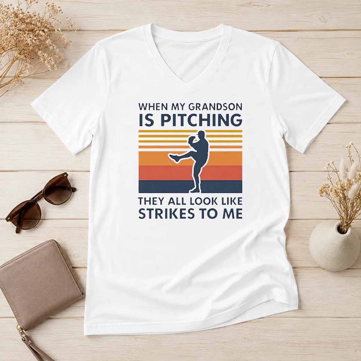 Top When My Grandson Is Pitching V-Neck Shirt Top When My Grandson Is Pitching V-Neck Shirt