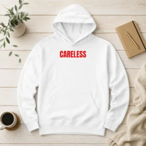 Awesome Funny Omar Rudberg Careless Hoodie in black with front graphic print, cozy pullover style with hood and drawstrings