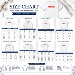 Size chart for Awesome Funny Omar Rudberg Careless showing garment measurements in inches and cm