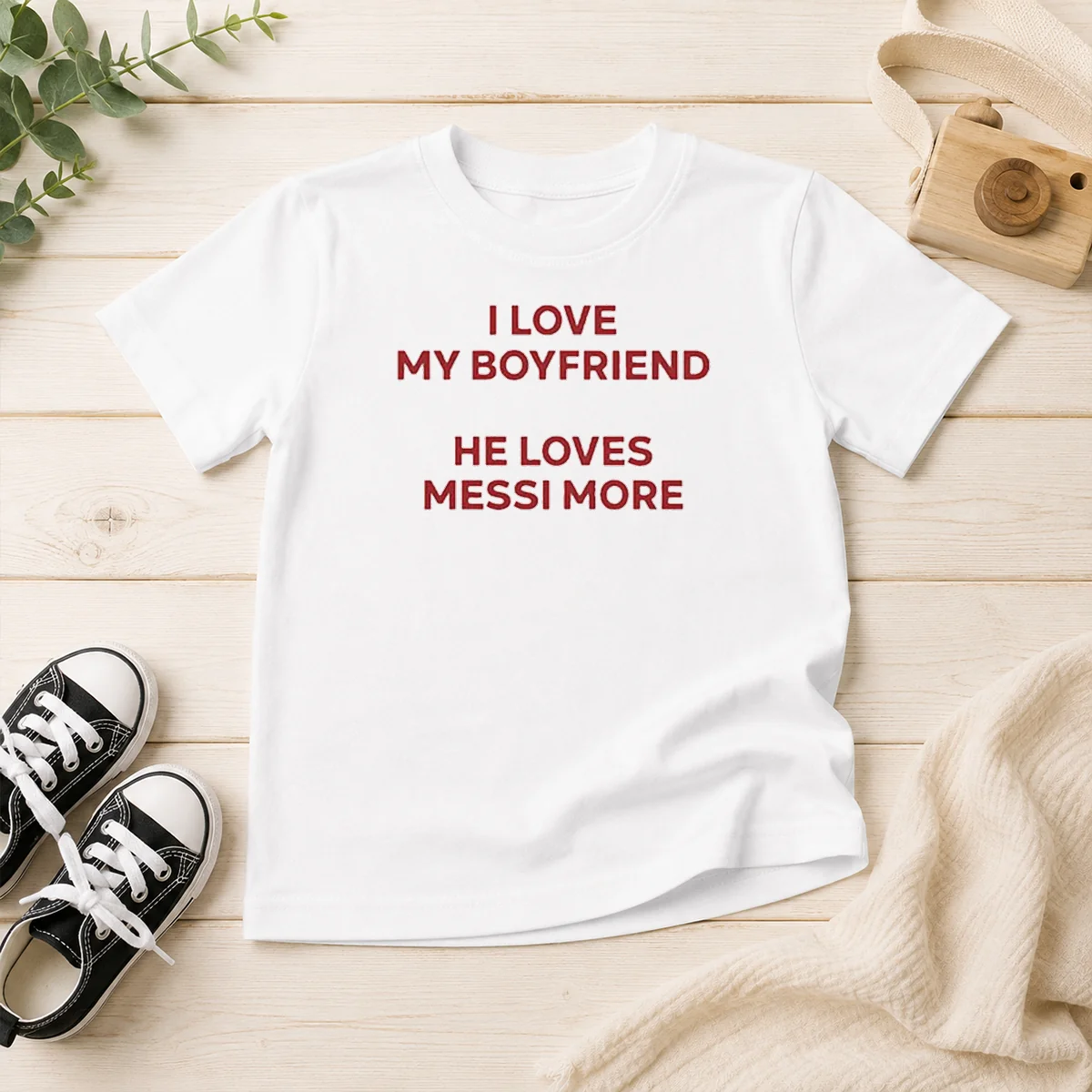 Awesome I Love My Boyfriend He Loves Messi More Kids T-Shirt