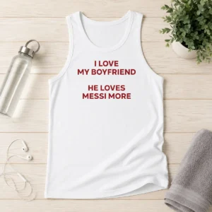 Awesome I Love My Boyfriend He Loves Messi More Tank Top