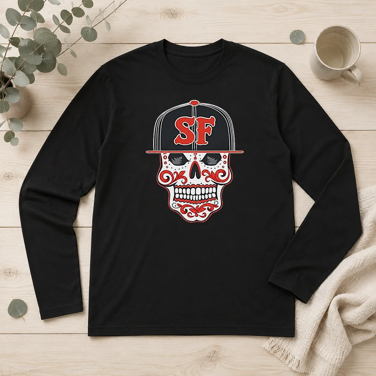 Awesome Sf Sugar Skull San Francisco Hat Long Sleeve Shirt