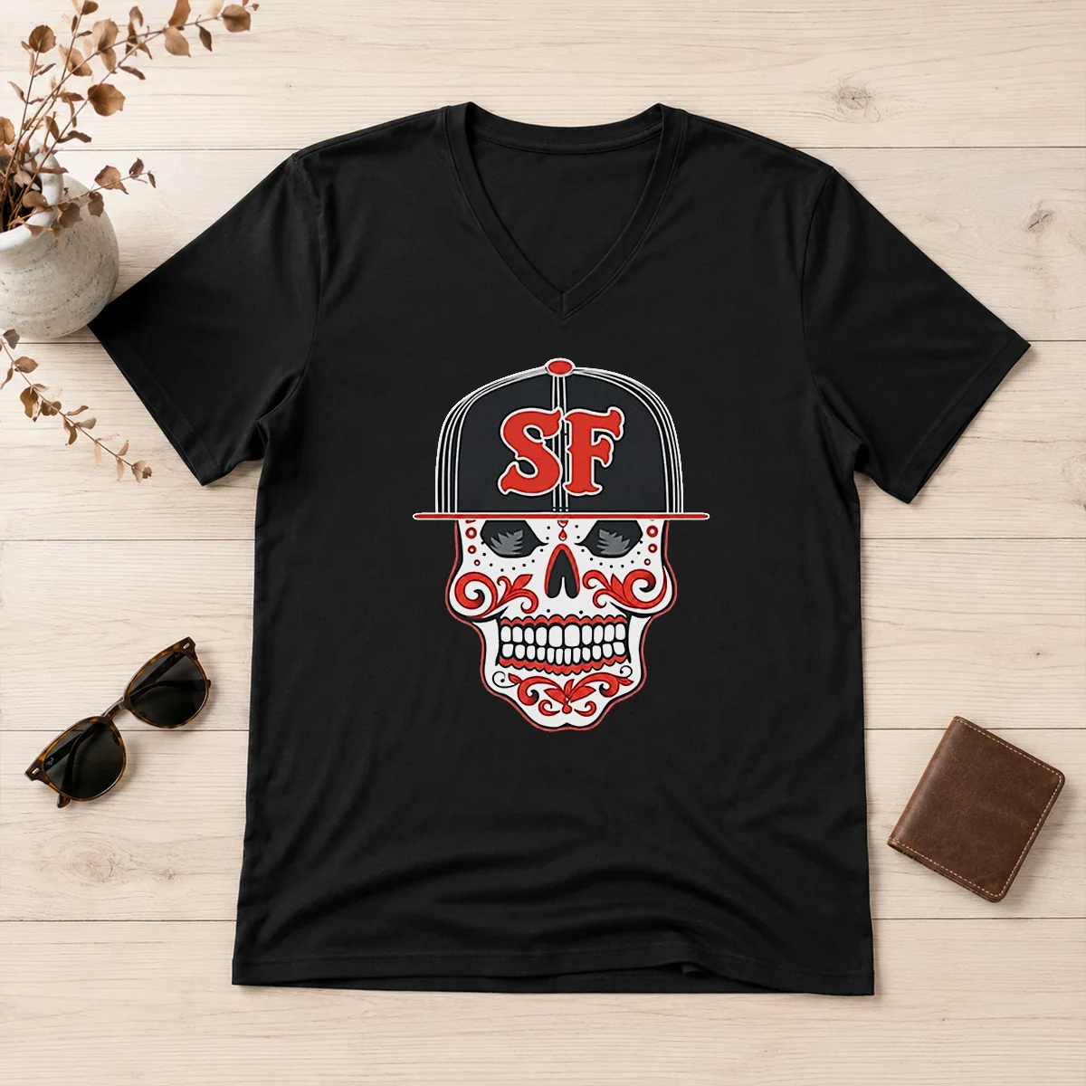 Awesome Sf Sugar Skull San Francisco V-Neck Shirt Awesome Sf Sugar Skull San Francisco V-Neck Shirt