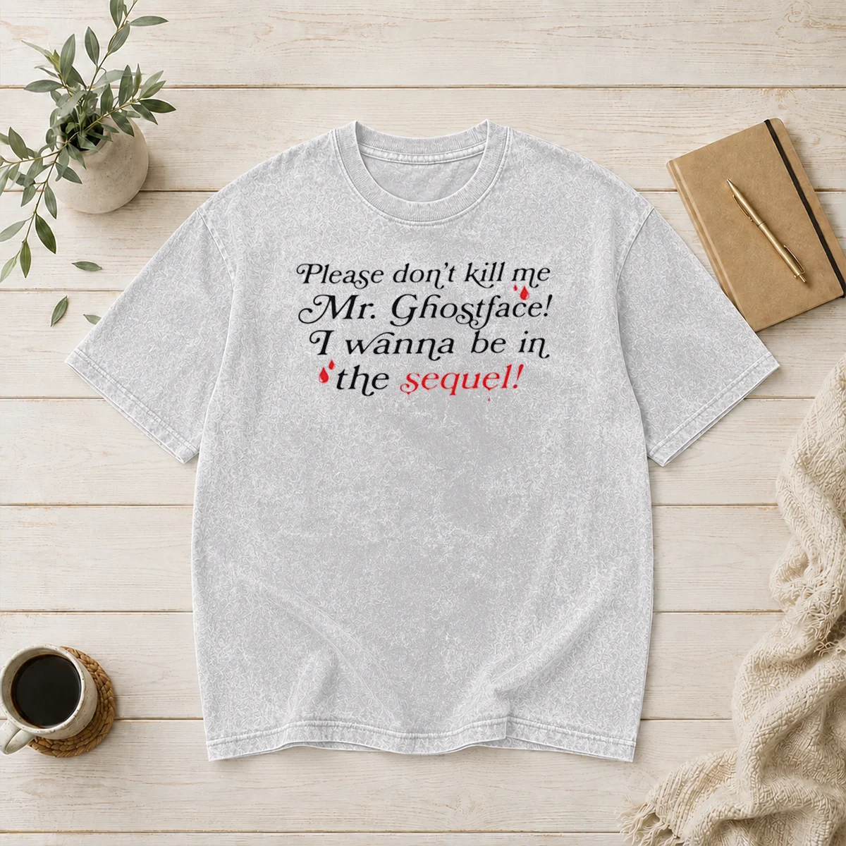 Good Paige Unwritten Please Dont Kill Me Mr Ghostface Washed T Shirt in faded black cotton fabric with classic crew neck and short sleeves