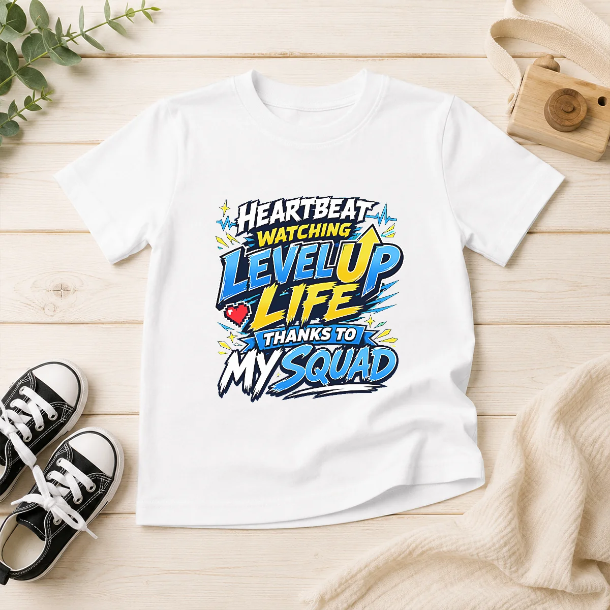 Heartbeat Watching Level Up Life Squad Anime Shirt for Gamers Kids T-Shirt