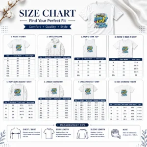 Size chart for Heartbeat Watching Level Up Life Squad Anime Shirt with measurements in inches and cm.