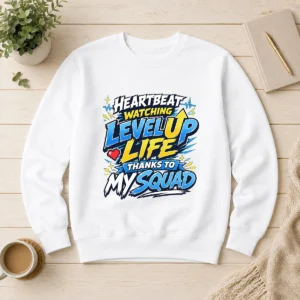 Heartbeat Watching Level Up Life Squad Anime Shirt for Gamers Sweater