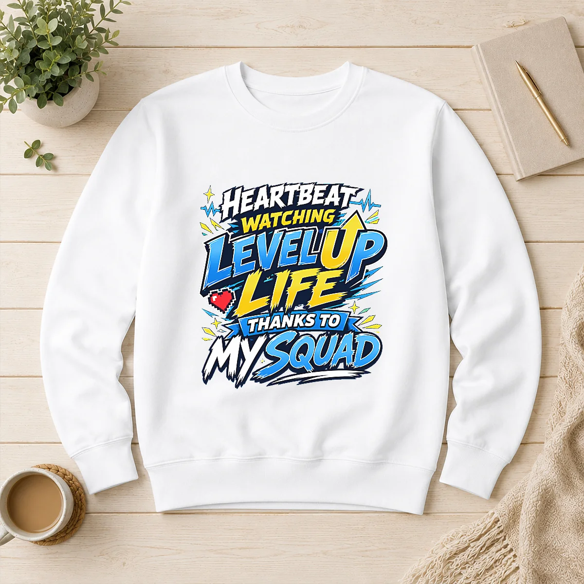 Heartbeat Watching Level Up Life Squad Anime Shirt for Gamers Sweater