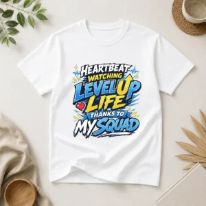 Heartbeat Watching Level Up Life Squad Anime Shirt for Gamers