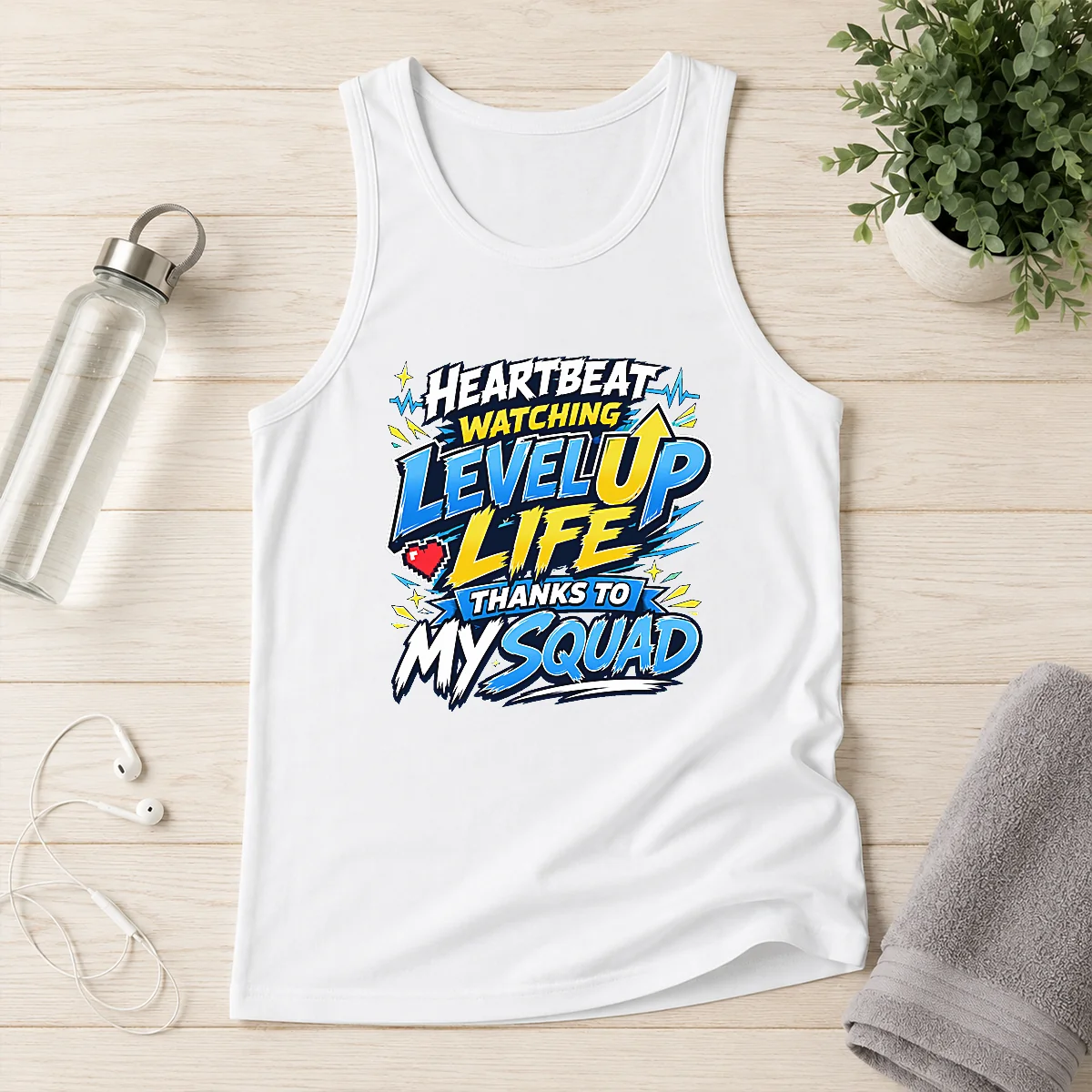 Heartbeat Watching Level Up Life Squad Anime Shirt for Gamers Tank Top