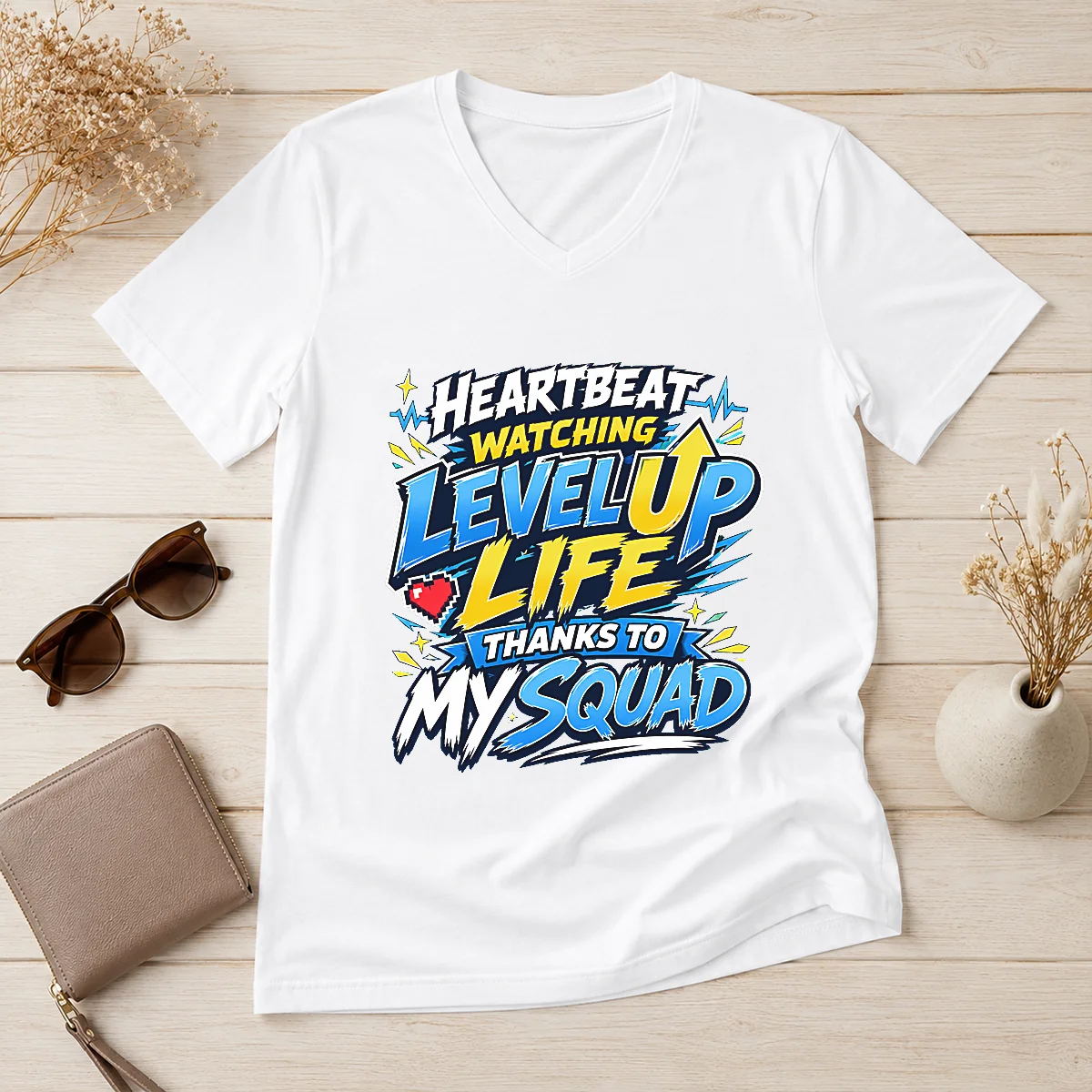 Heartbeat Watching Level Up Life Squad V-Neck Shirt Heartbeat Watching Level Up Life Squad V-Neck Shirt