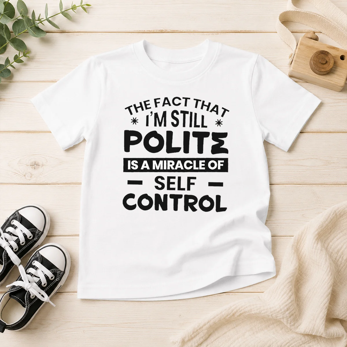 Hot Official Sarcastic Humor Tee The Fact That I Am Still Polite Is A Miracle Of Self Control Kids T-Shirt