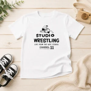 Hot Studio Wrestling Live From The WIIC Studios Channel 11 Pittsburgh Kids T Shirt in vibrant colors on a comfortable kids short sleeve tee
