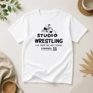 Hot Studio Wrestling Live From The WIIC Studios Channel 11 Pittsburgh t shirt in black, classic crew neck cotton tee