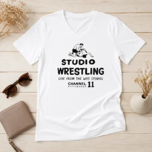 Hot Studio Wrestling Live From The WIIC Studios Channel 11 Pittsburgh V Neck Shirt in black with graphic print