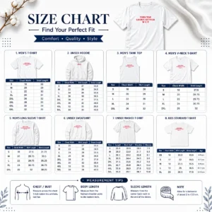 Size chart for Hot This Top Looks Better Wet showing measurements in inches and centimeters