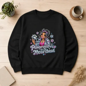 Joyful Dog Mom Pawprints Heartbeat Y2K Sweater