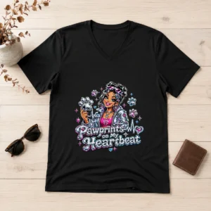 Joyful Dog Mom Pawprints Heartbeat Y2K V-Neck Shirt