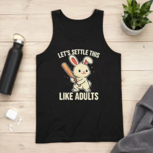Nice Rabbit Holding Baseball Bat Let'S Settle This Like Adults Tank Top