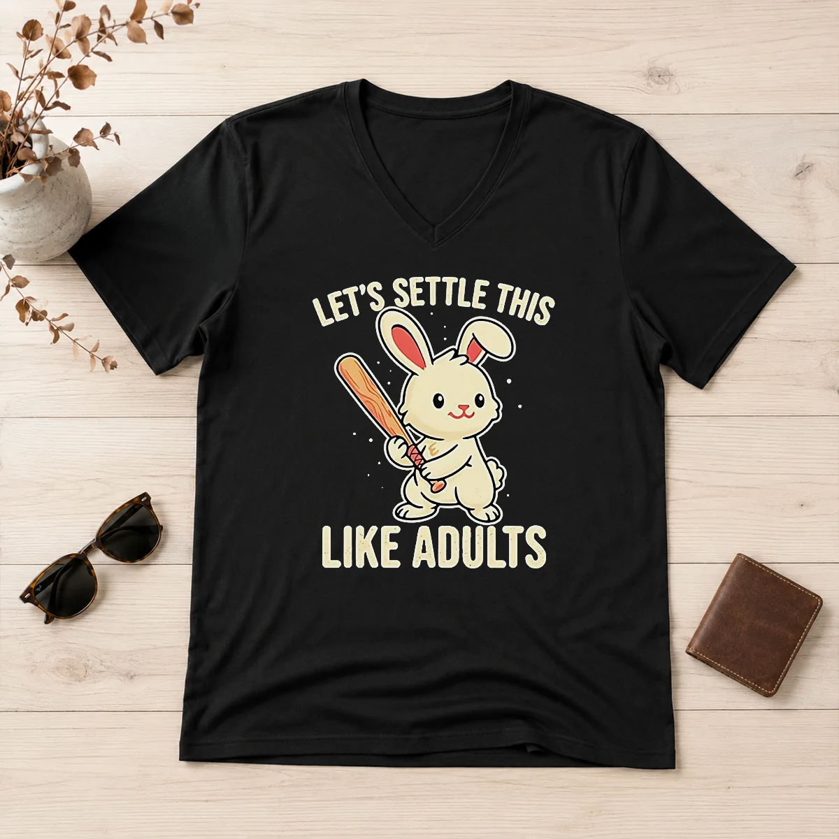 Nice Rabbit Holding Baseball Bat Let'S V-Neck Shirt Nice Rabbit Holding Baseball Bat Let'S V-Neck Shirt