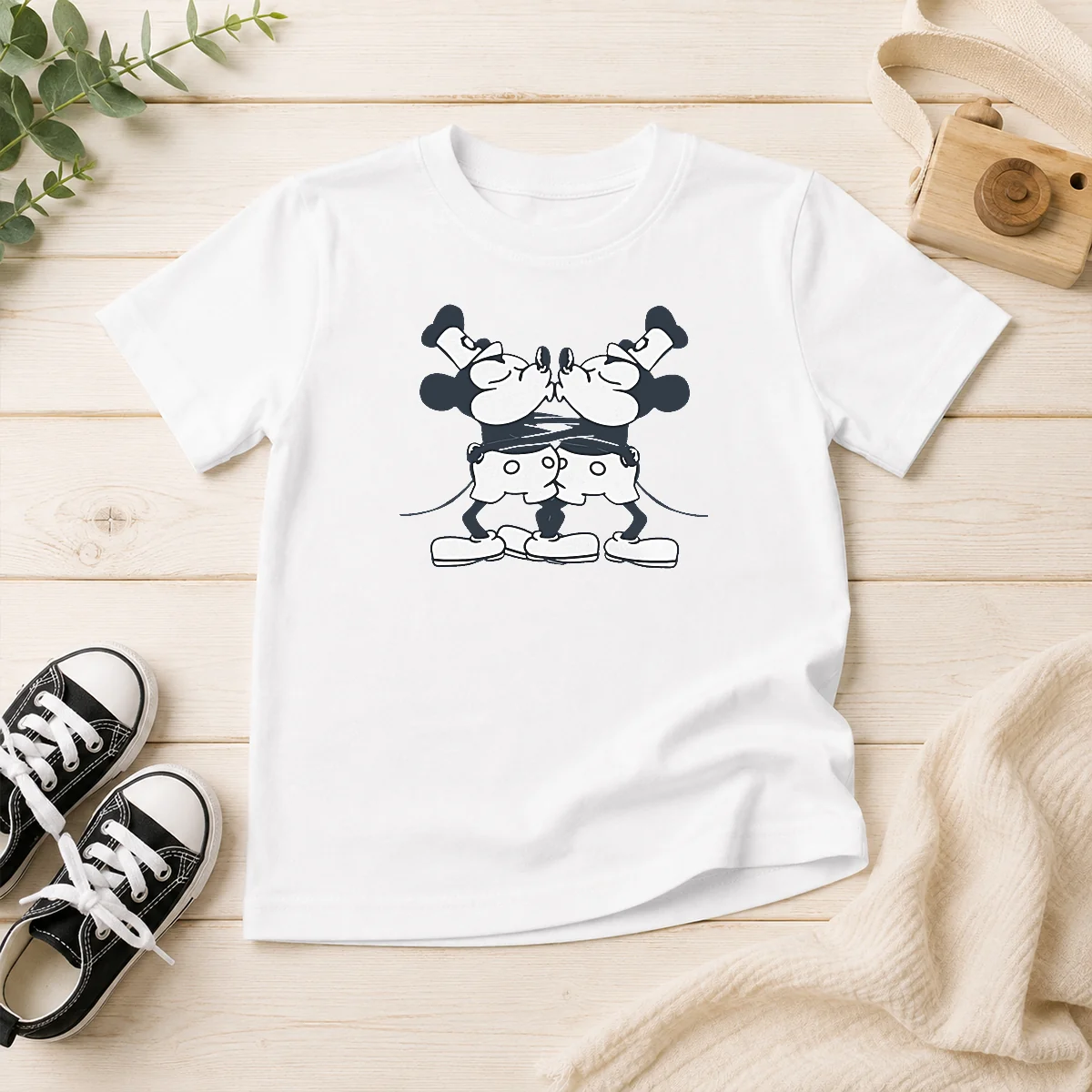 Nice Steam Dreamboat Willie Navy Kids T Shirt featuring a classic cartoon print on a navy blue short sleeve tee