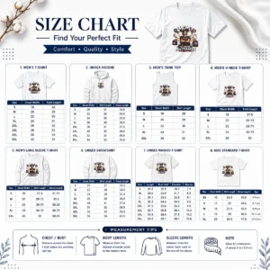 Size chart for the Original Multitasker Mom Streetwear Shirt with measurements in inches and cm.