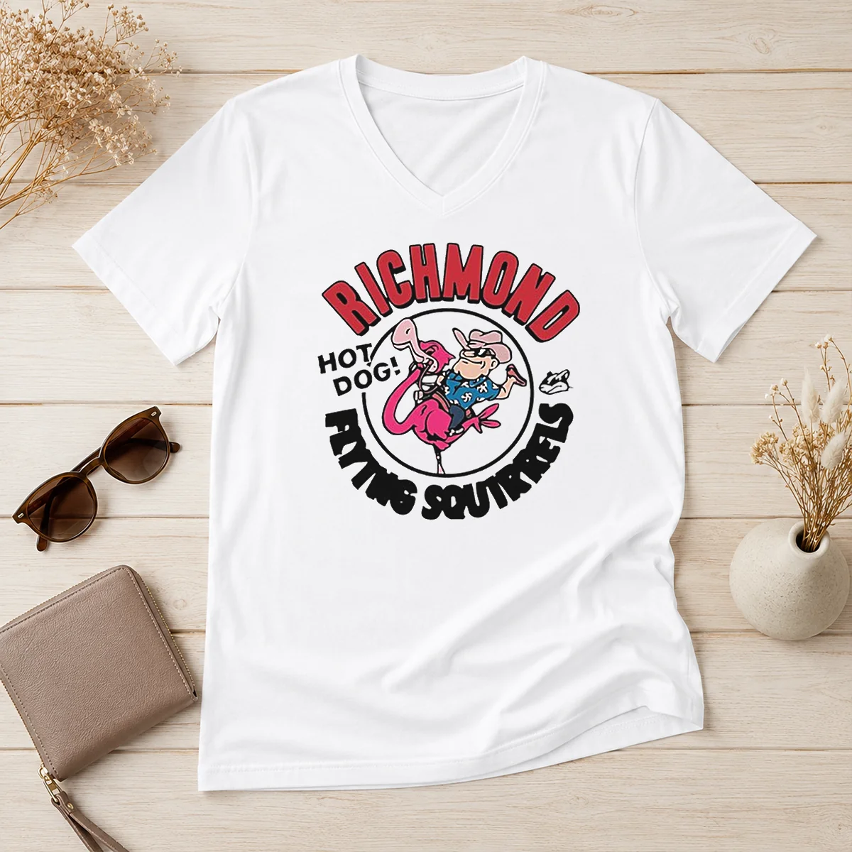 Original Richmond Flying Squirrels Hot Dog V-Neck Shirt
