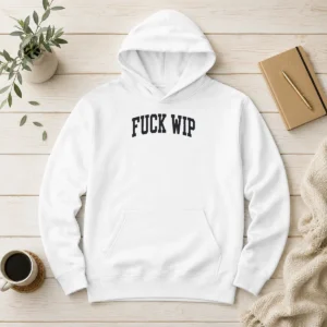 Original Tom Stakes Fck Wip Hoodie in black, featuring a relaxed fit and front pocket